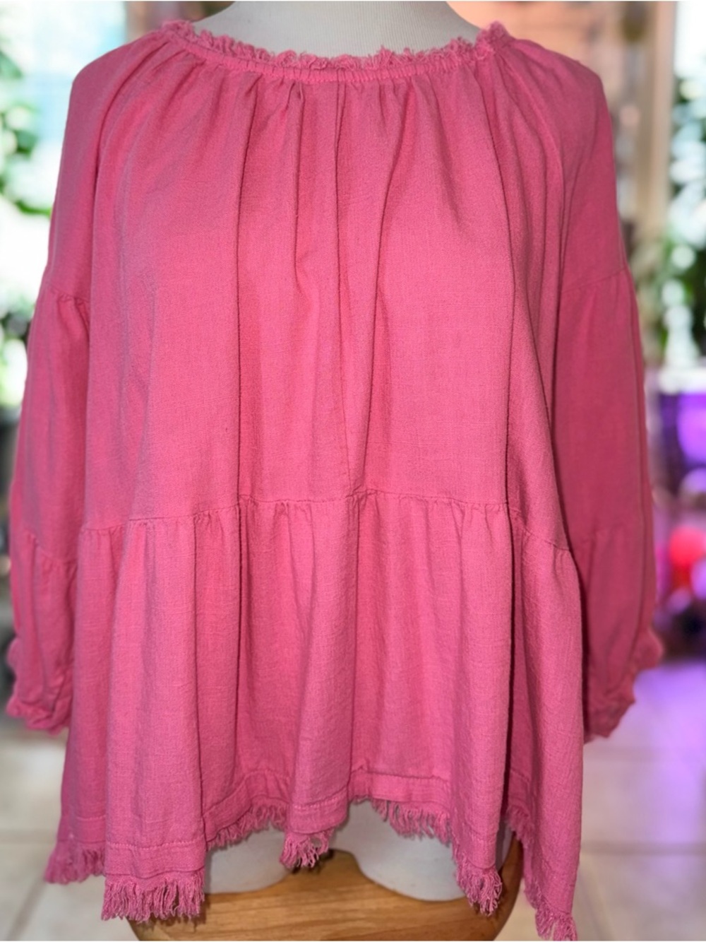 Umgee Sz S Women's Pink Peasant Blouse - Classic Loose
